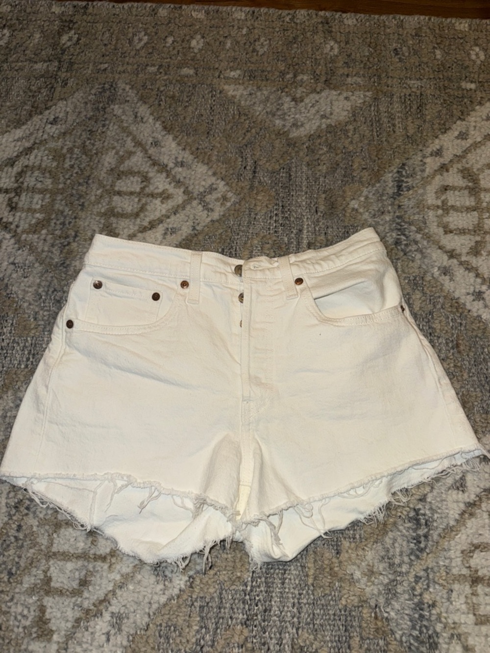 Levi's White Raw Hem Denim Cutoff Shorts